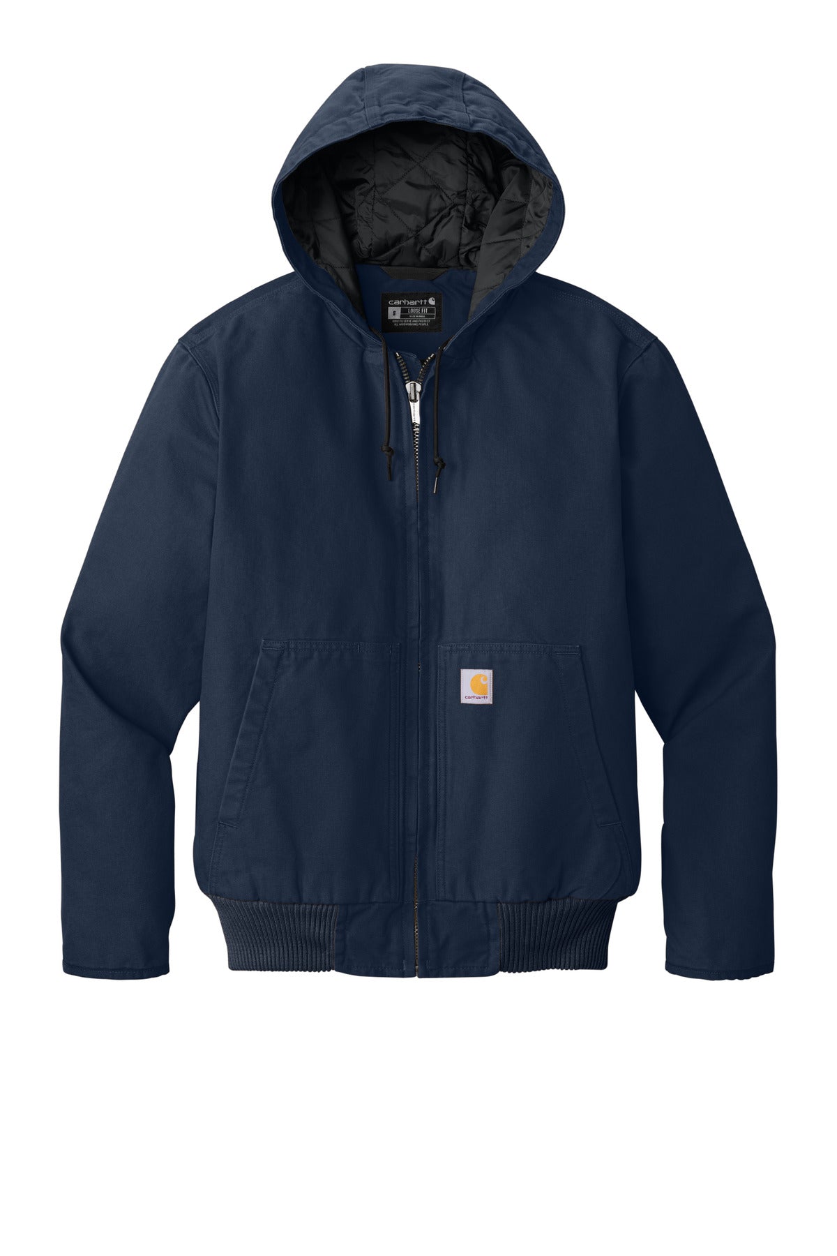 Front View of Navy Carhartt Tall Washed Duck Active Jac. CTT104050 plain