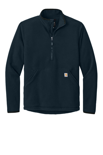 Front View of Navy Carhartt Textured 1/2-Zip Fleece Jacket CT106417 plain