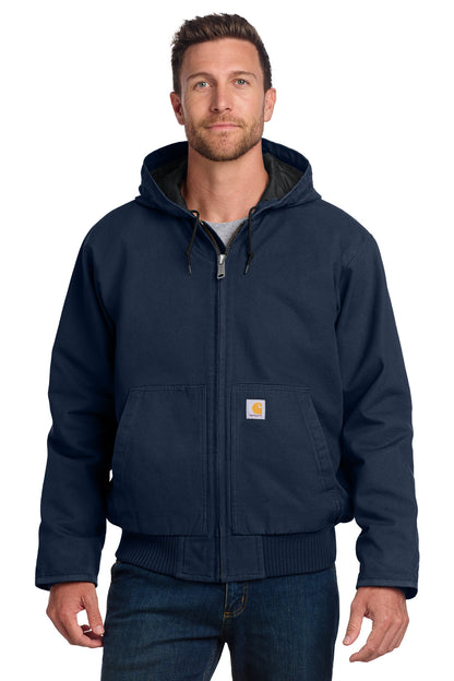 Front View of Navy Carhartt Washed Duck Active Jac. CT104050 plain