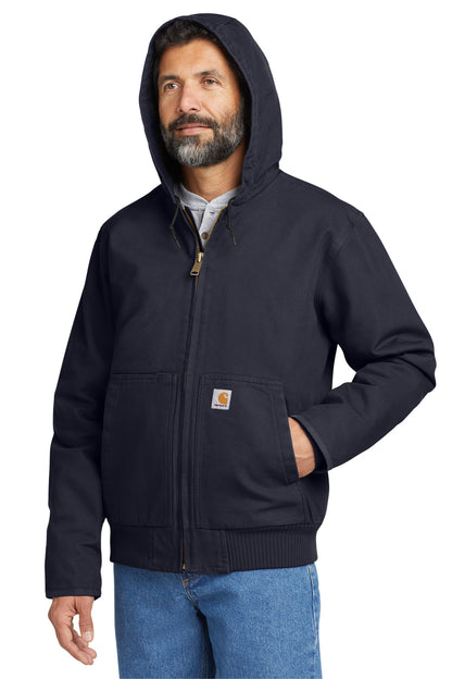 Front View of Navy Carhartt Washed Duck Active Jac. CT104050 plain
