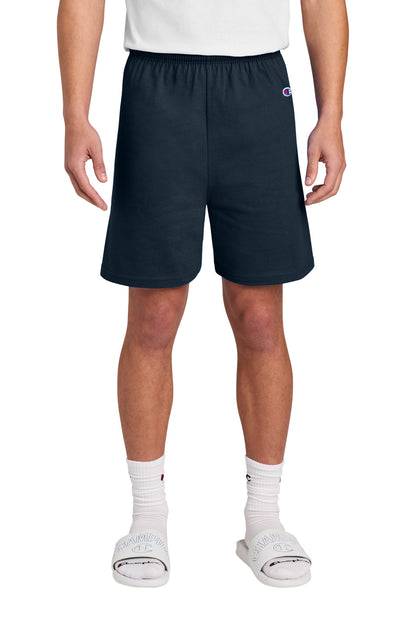 Front View of Navy Champion Cotton Gym Short 8187 plain