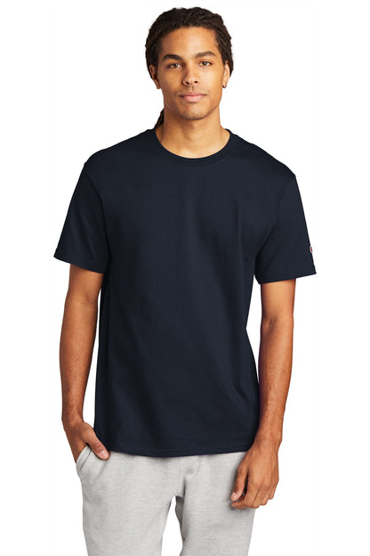 Front View of Navy Champion Heritage 6-Oz. Jersey Tee T425 plain
