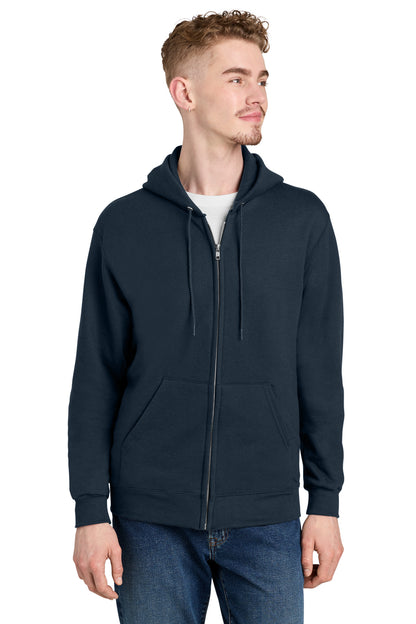 Front View of Navy Champion Powerblend Full-Zip Hoodie. S800 plain
