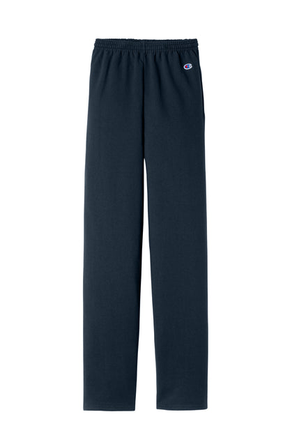 Front View of Navy Champion Powerblend Open Bottom Sweatpant P800 plain