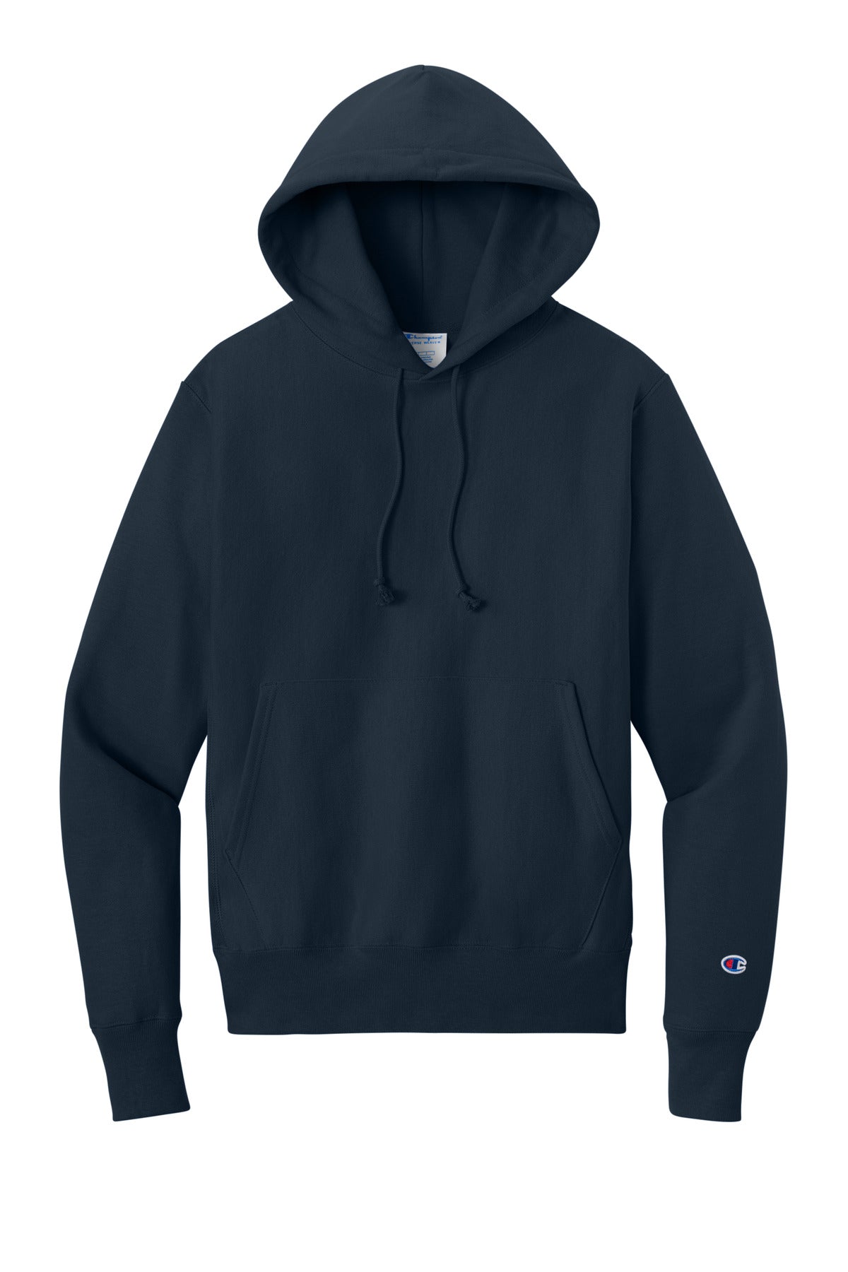 Front View of Navy Champion Reverse Weave Hooded Sweatshirt S101 plain