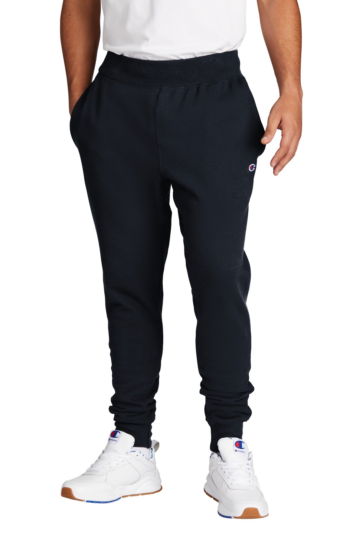 Front View of Navy Champion Reverse Weave Jogger RW25 plain