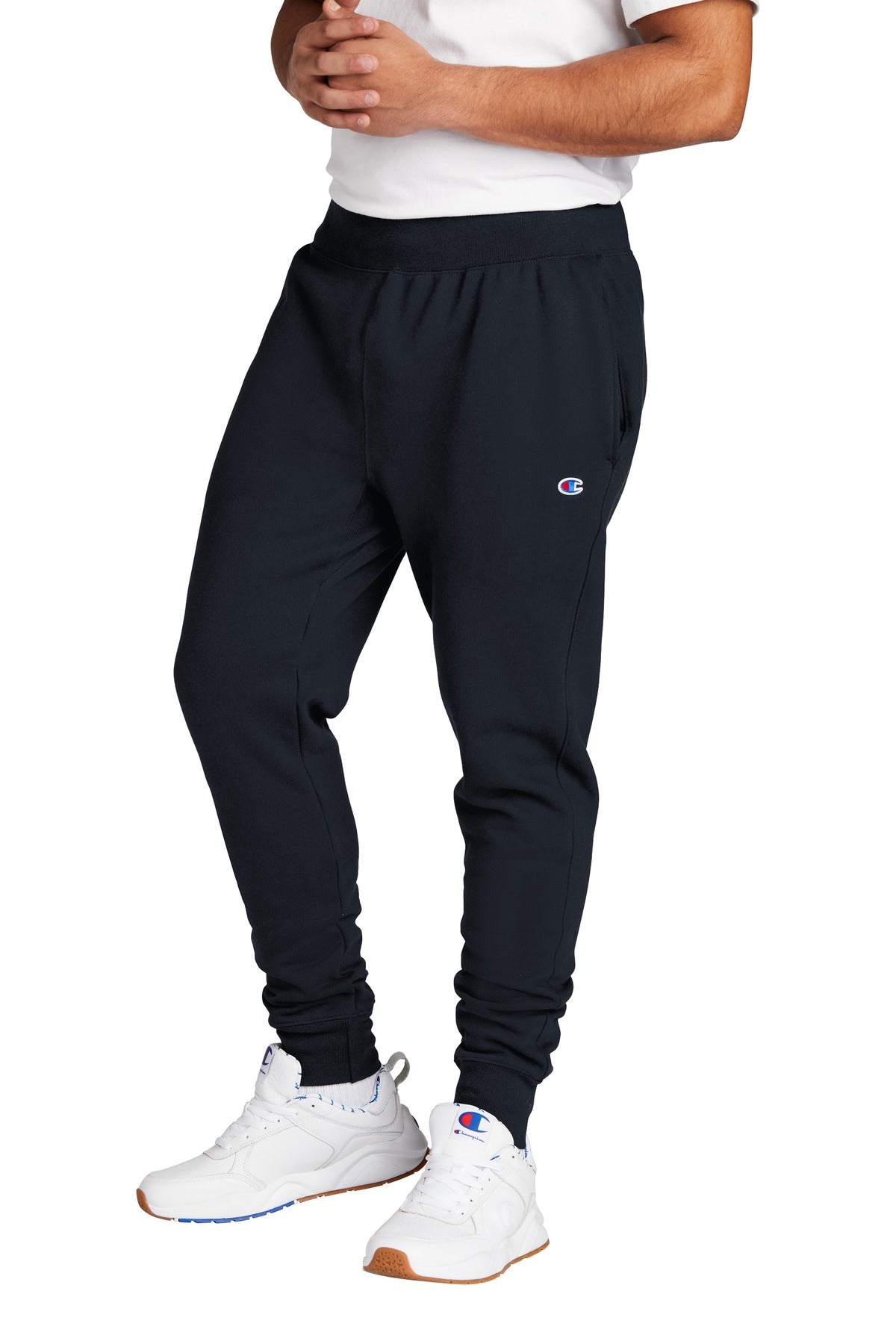Front View of Navy Champion Reverse Weave Jogger RW25 plain