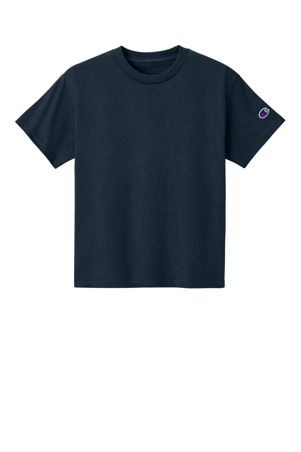 Front View of Navy Champion Youth Jersey Short Sleeve Tee CH1081 plain