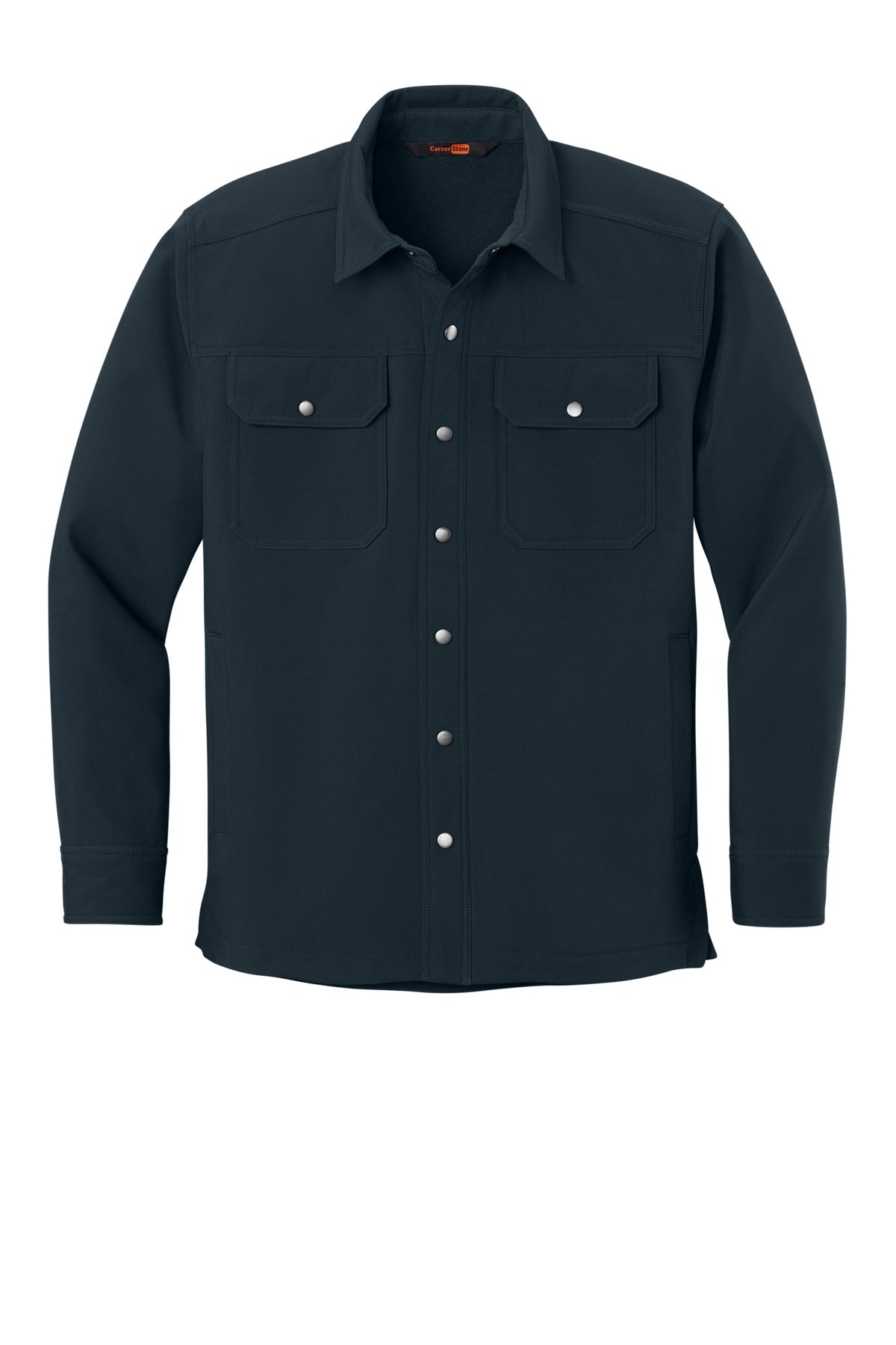 Front View of Navy CornerStone Soft Shell Shirt Jacket CSJ73 plain