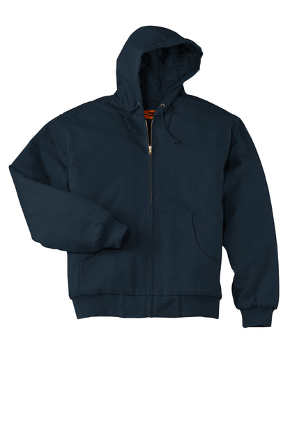 Front View of Navy CornerStone Tall Duck Cloth Hooded Work Jacket. TLJ763H plain