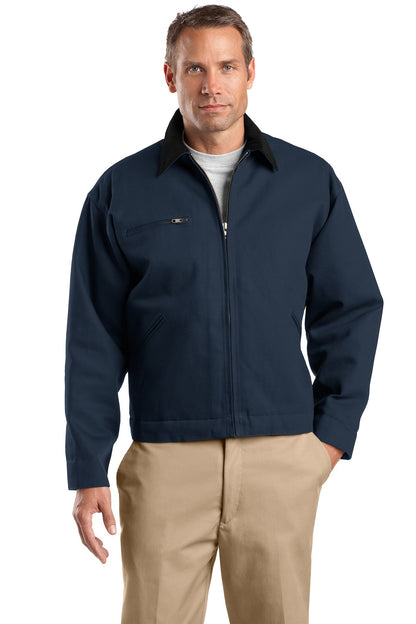 Front View of Navy CornerStone Tall Duck Cloth Work Jacket. TLJ763 plain