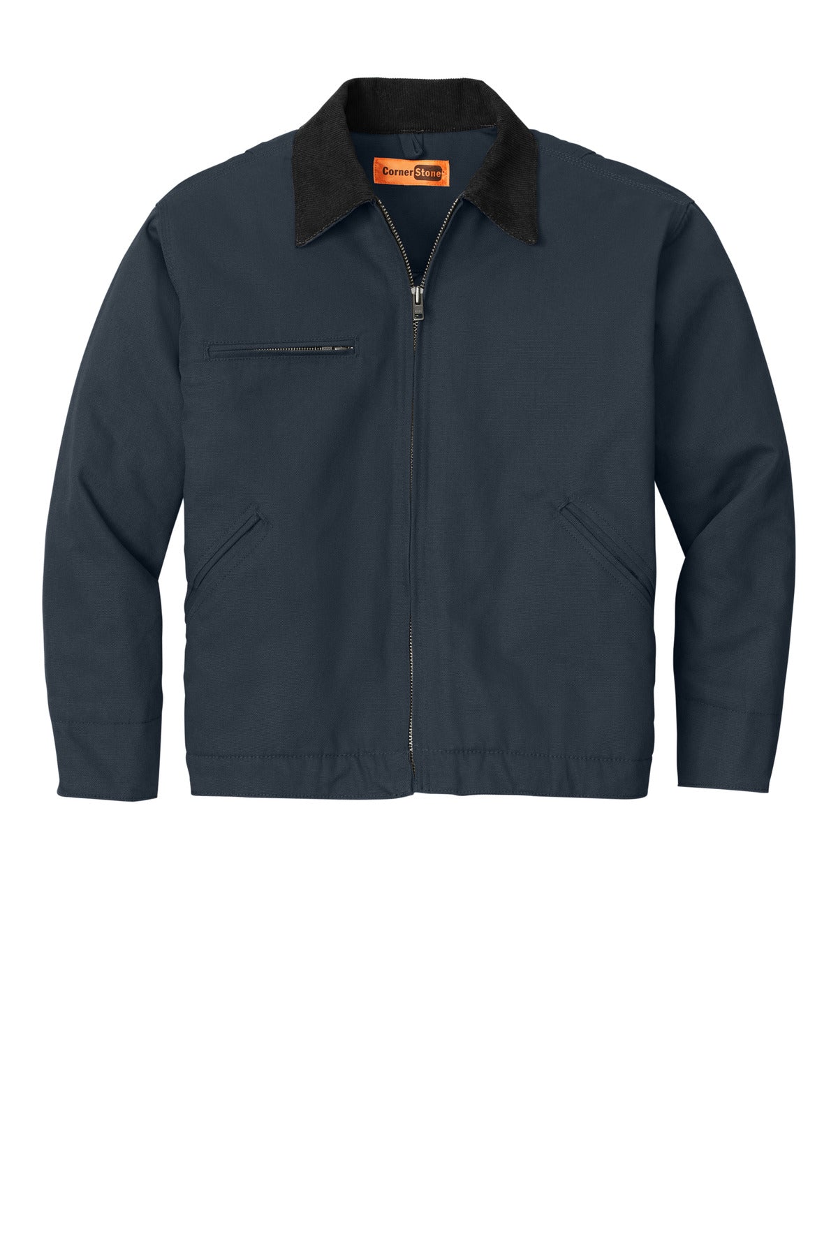 Front View of Navy CornerStone Tall Duck Cloth Work Jacket. TLJ763 plain