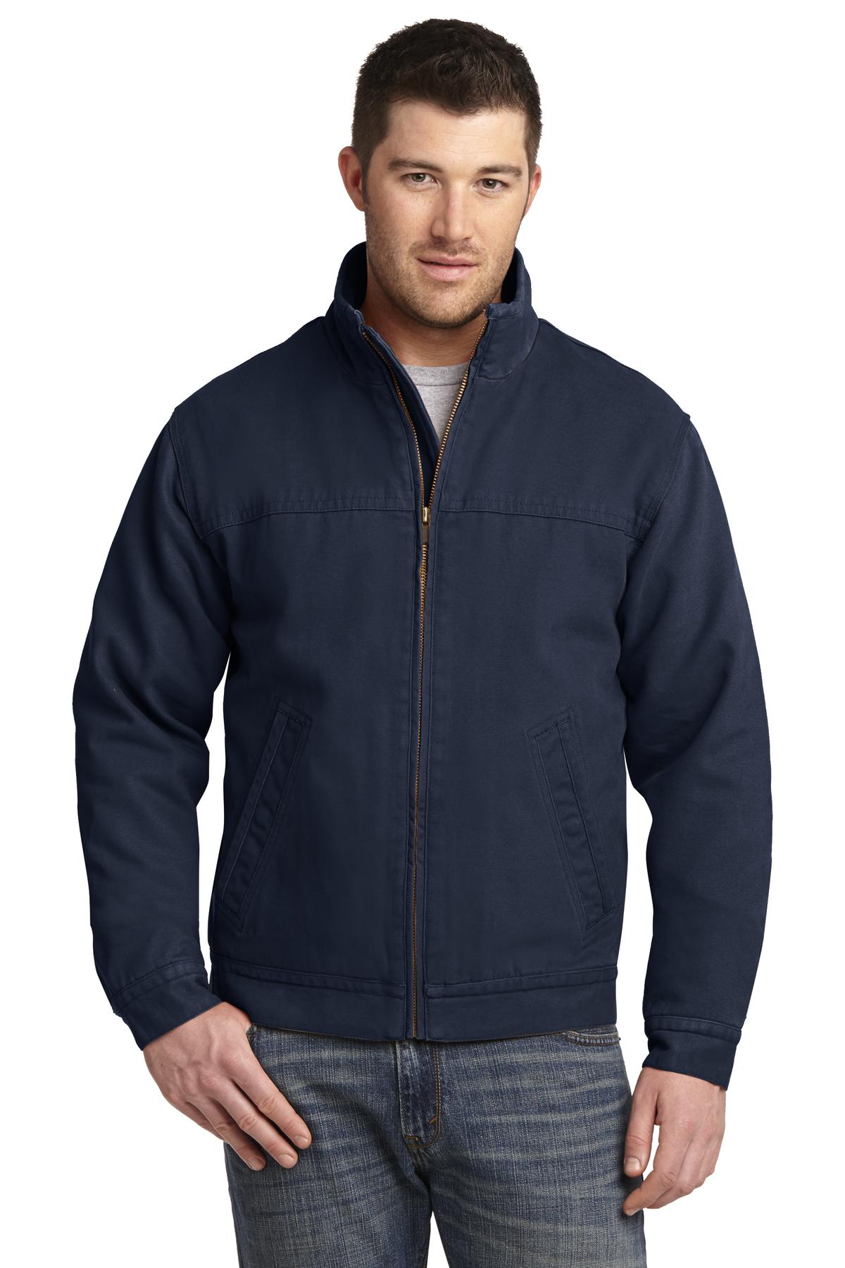 Front View of Navy CornerStone Washed Duck Cloth Flannel-Lined Work Jacket. CSJ40 plain
