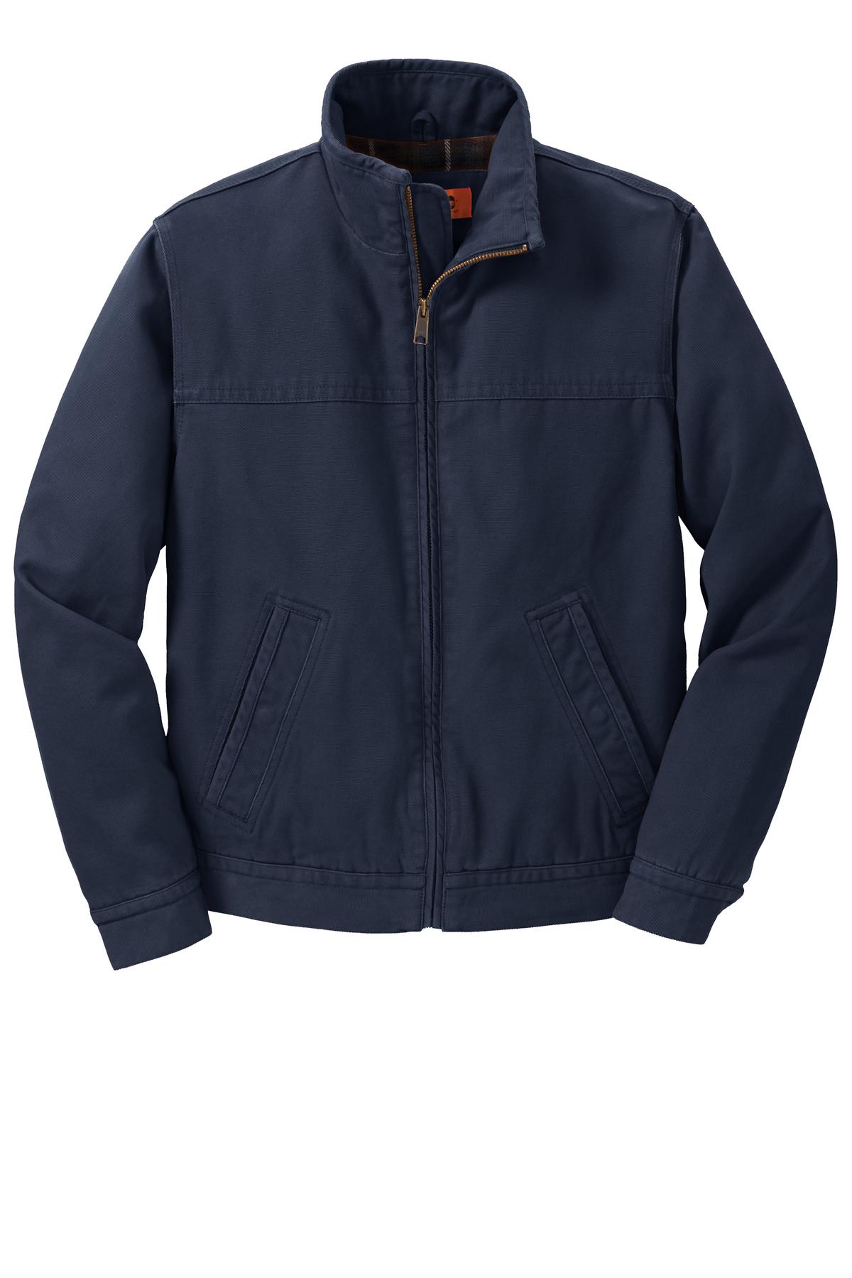 Front View of Navy CornerStone Washed Duck Cloth Flannel-Lined Work Jacket. CSJ40 plain