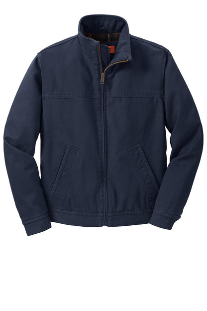 Front View of Navy CornerStone Washed Duck Cloth Flannel-Lined Work Jacket. CSJ40 plain