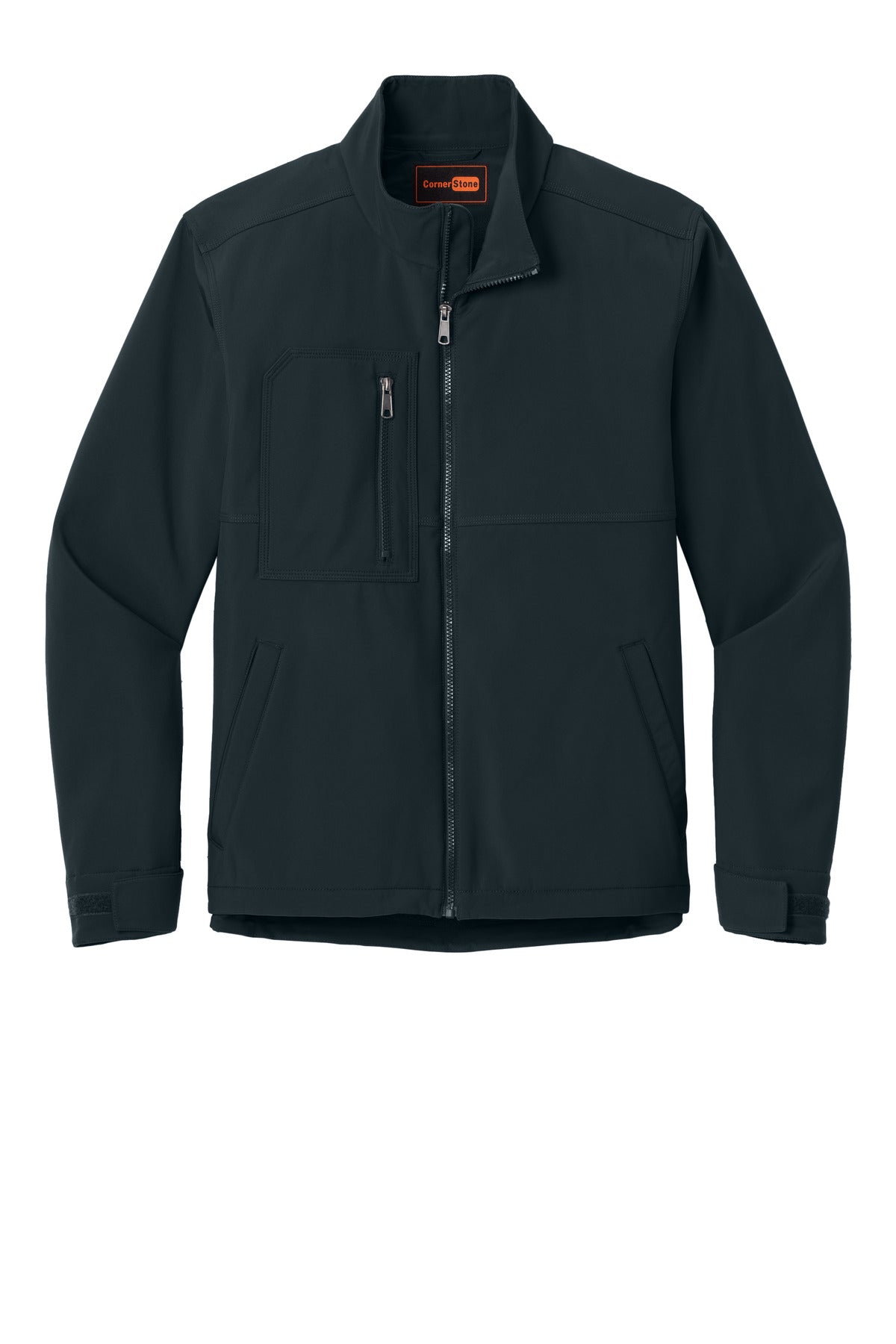 Front View of Navy CornerStone Workwear Soft Shell CSJ70 plain
