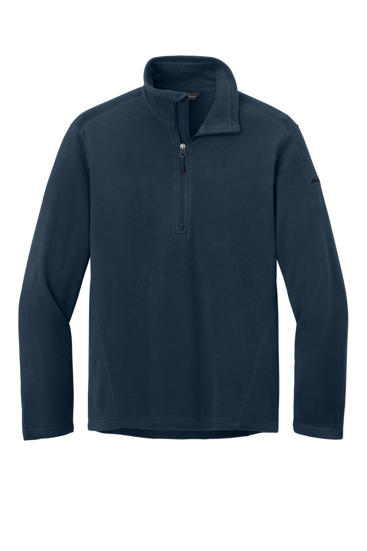 Front View of Navy Eddie Bauer 1/2-Zip Microfleece Jacket. EB226 plain