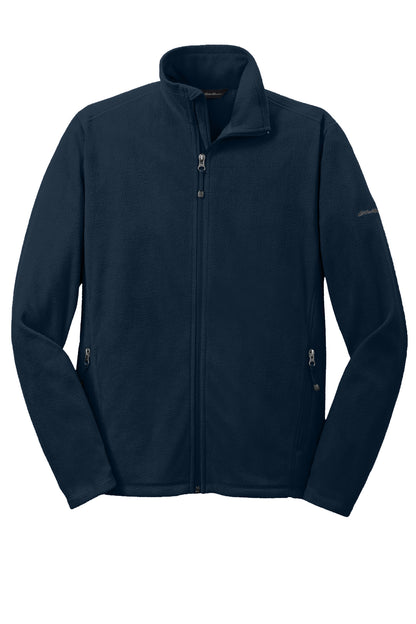 Front View of Navy Eddie Bauer Full-Zip Microfleece Jacket. EB224 plain