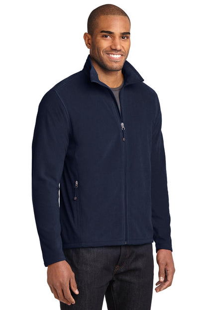 Front View of Navy Eddie Bauer Full-Zip Microfleece Jacket. EB224 plain