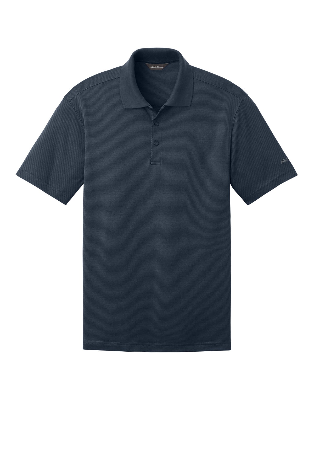 Front View of Navy Eddie Bauer Performance Polo. EB102 plain