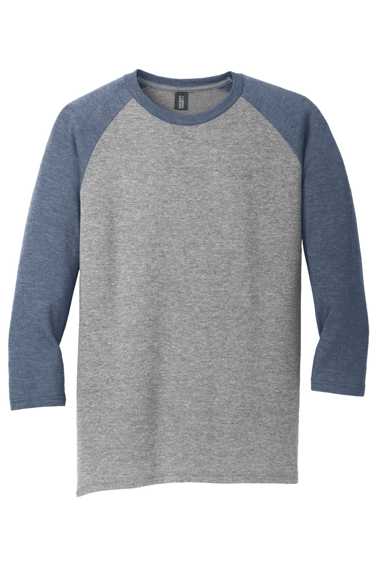 Front View of Navy Fr/Gry Fr District Perfect Tri 3/4-Sleeve Raglan. DM136 plain