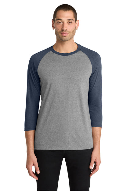 Front View of Navy Fr/Gry Fr District Perfect Tri 3/4-Sleeve Raglan. DM136 plain