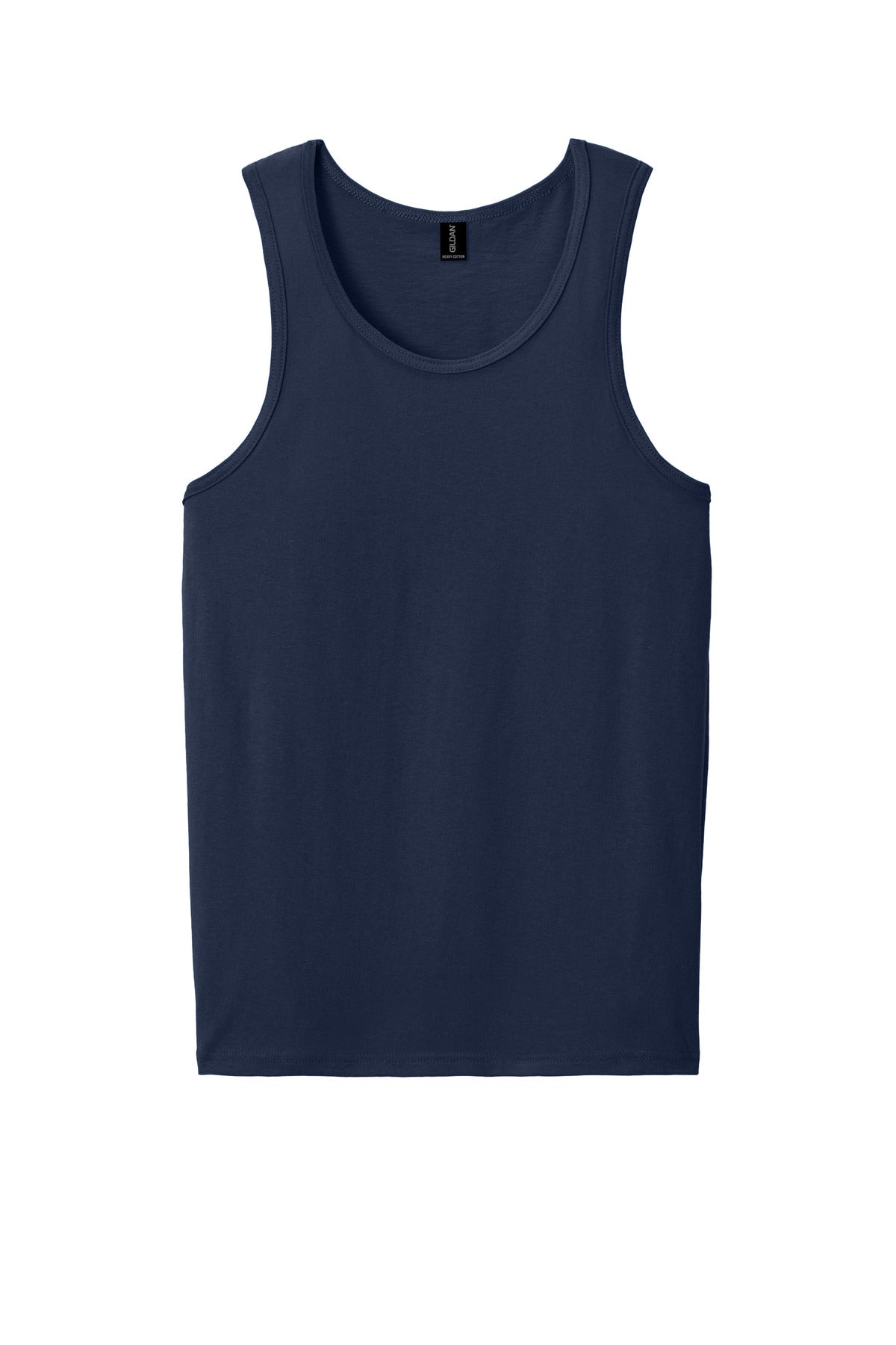 Front View of Navy Gildan Heavy Cotton Tank Top. G5200 plain