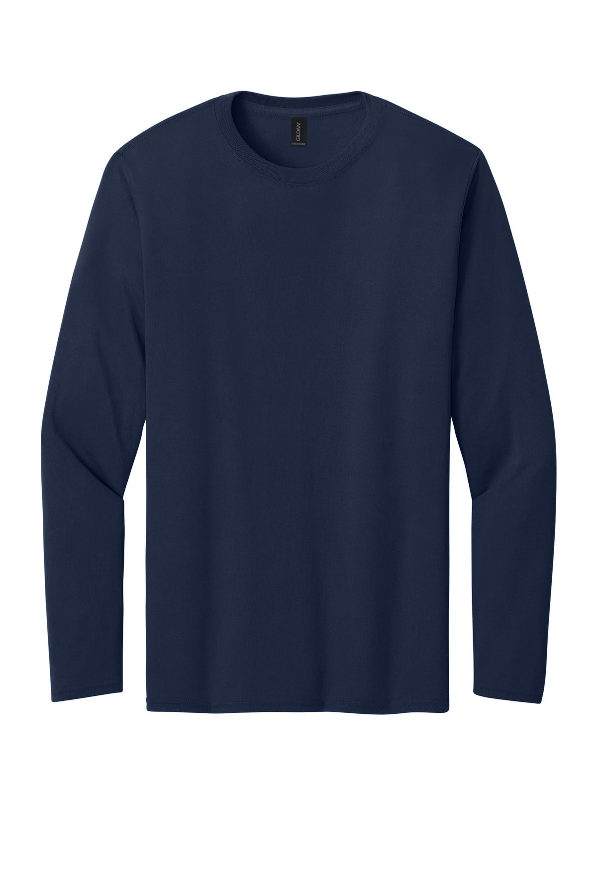 Front View of Navy Gildan Performance Long Sleeve T-Shirt. 42400 plain