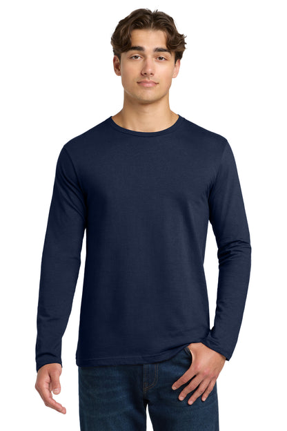 Front View of Navy Gildan Softstyle Long Sleeve T-Shirt. 64400 plain