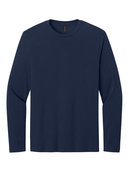 Front View of Navy Gildan Softstyle Long Sleeve T-Shirt. 64400 plain