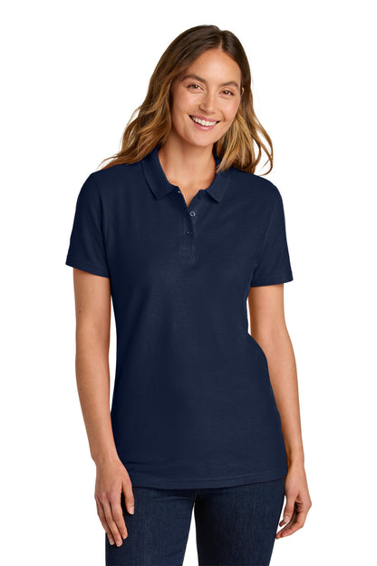 Front View of Navy Gildan Softstyle Women's Pique Polo 64800L plain