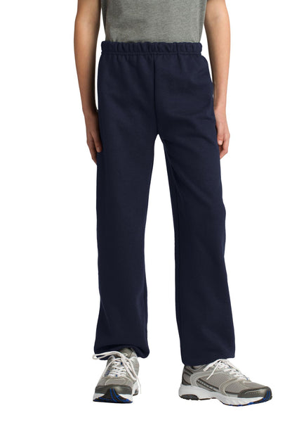 Front View of Navy Gildan Youth Heavy Blend Sweatpant. 18200B plain