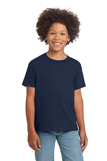 Front View of Navy Gildan Youth Softstyle T-Shirt 64000B plain