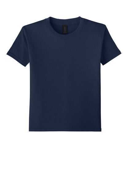 Front View of Navy Gildan Youth Softstyle T-Shirt 64000B plain