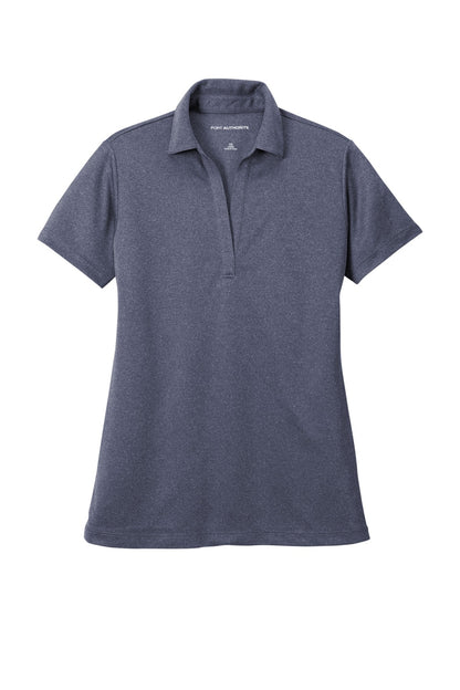 Front View of Navy Hthr Port Authority Women's Heathered Silk Touch Performance Polo. LK542 plain