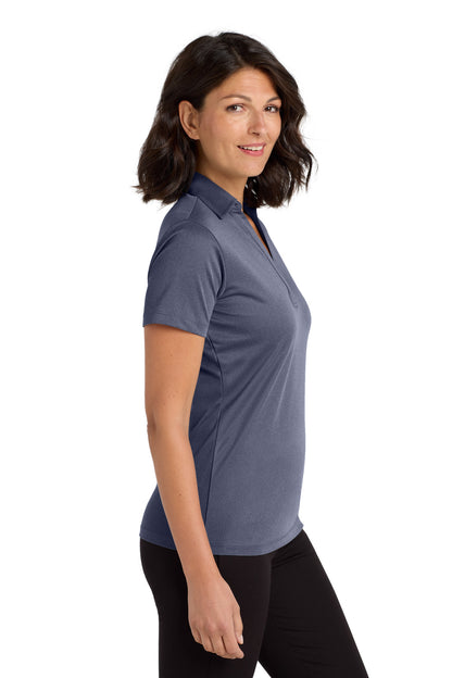 Front View of Navy Hthr Port Authority Women's Heathered Silk Touch Performance Polo. LK542 plain