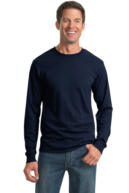 Front View of Navy Jerzees - Dri-Power 50/50 Cotton/Poly Long Sleeve T-Shirt. 29LS plain