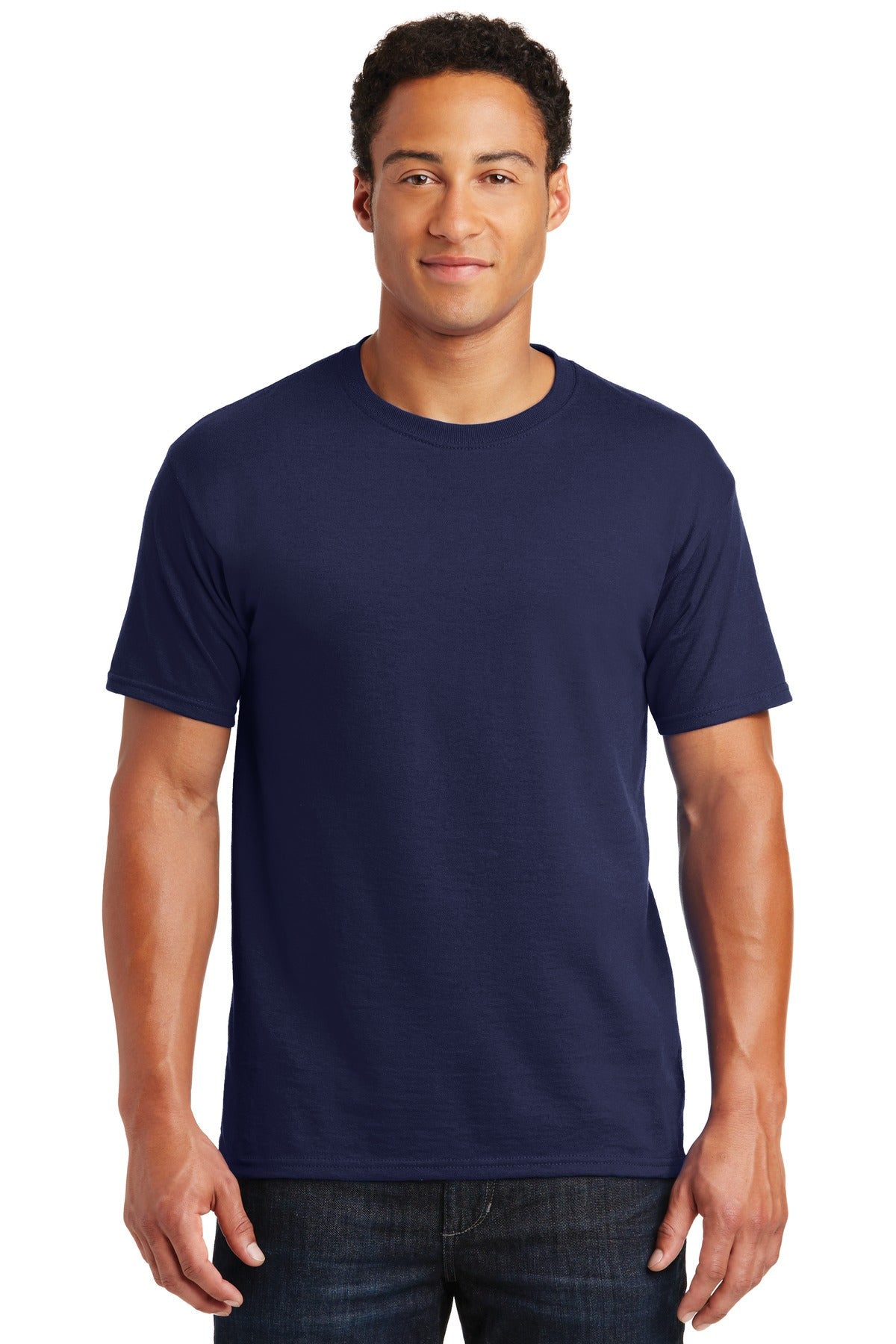 Front View of Navy Jerzees - Dri-Power 50/50 Cotton/Poly T-Shirt. 29M plain