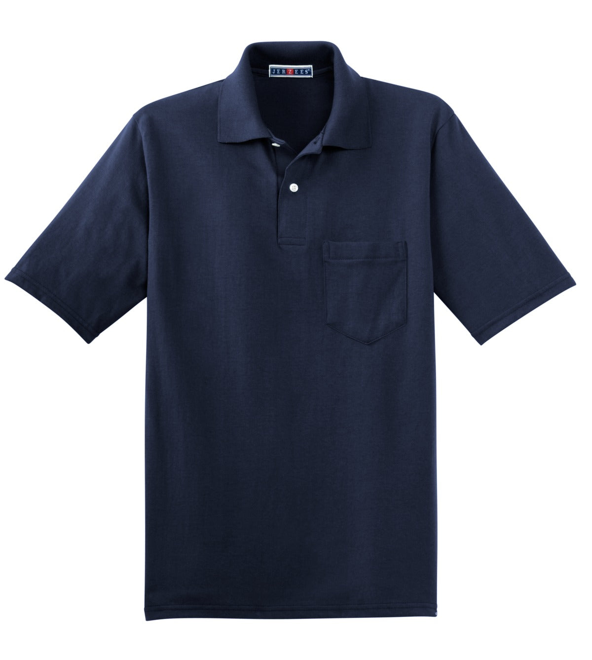 Front View of Navy Jerzees Dri-Power Pocket Sport Shirt. 436MP plain