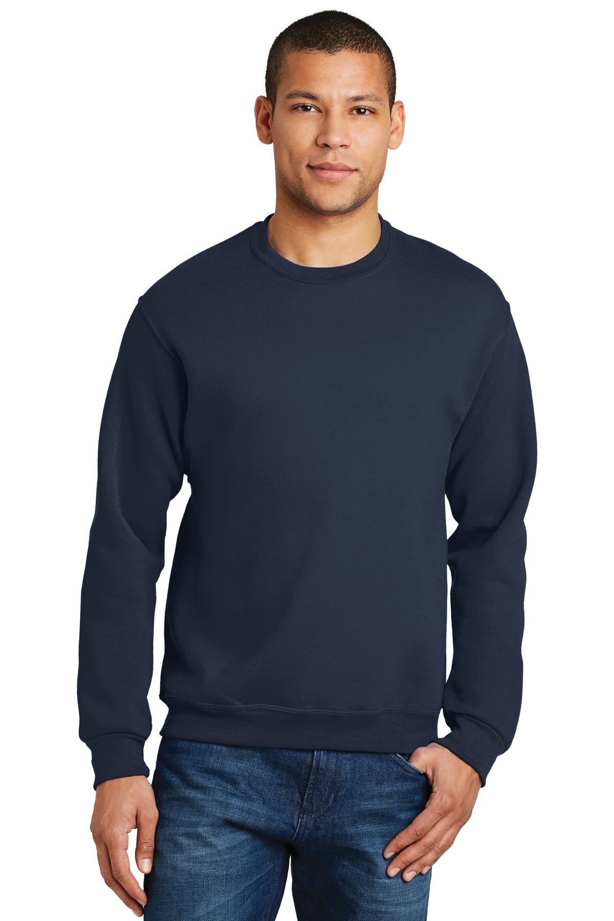 Front View of Navy Jerzees - NuBlend Crewneck Sweatshirt. 562M plain