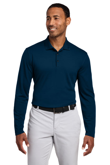 Front View of Navy Nike Dri-FIT Micro Pique 2.0 Long Sleeve Polo NKDC2104 plain