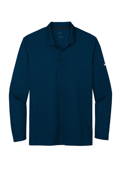 Front View of Navy Nike Dri-FIT Micro Pique 2.0 Long Sleeve Polo NKDC2104 plain