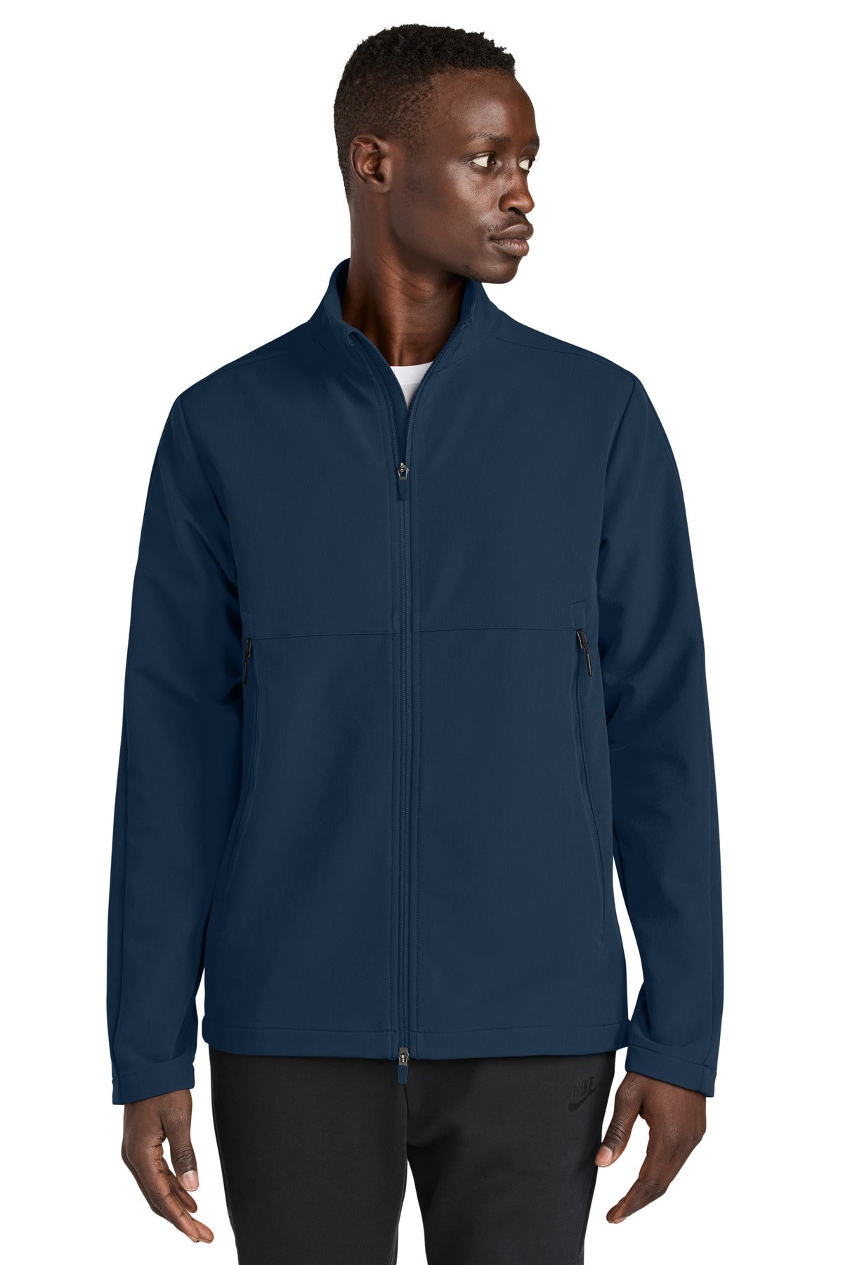 Front View of Navy Nike Full-Zip Soft Shell Jacket NKHM7926 plain