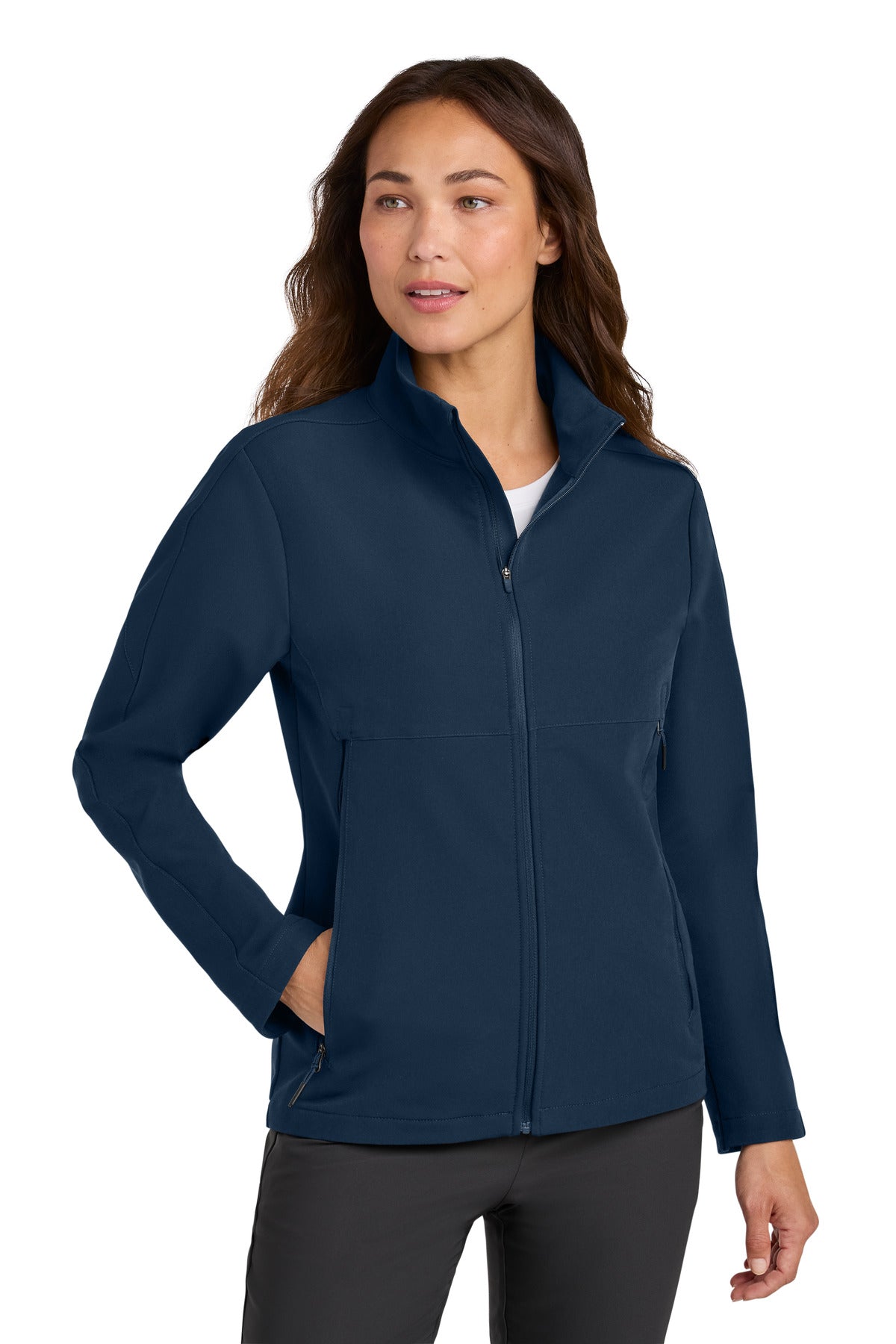 Front View of Navy Nike Women's Full-Zip Soft Shell Jacket NKHM7937 plain