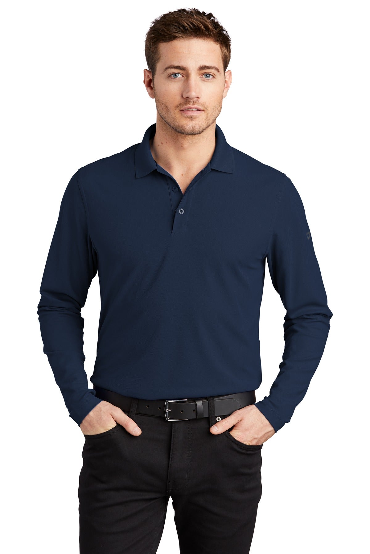 Front View of Navy OGIO Caliber2.0 Long Sleeve OG105 plain