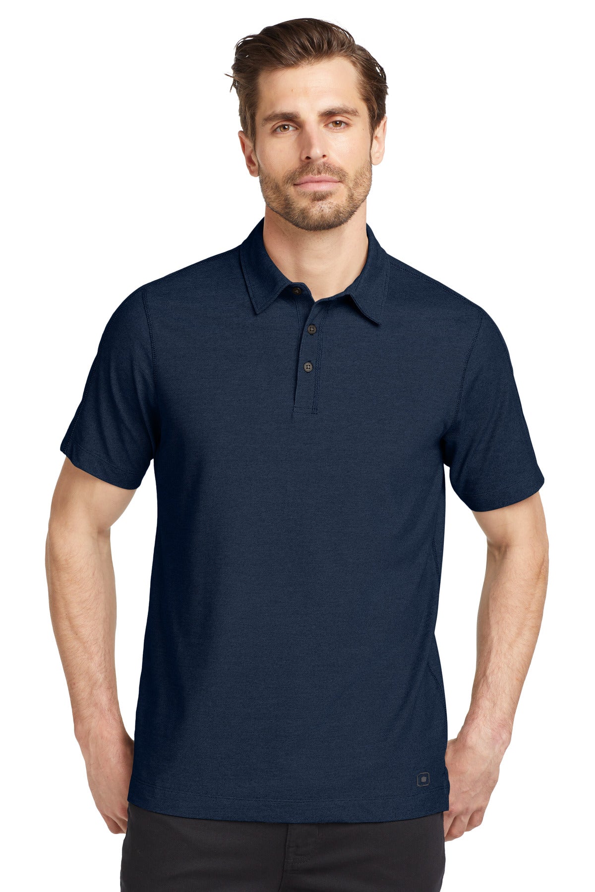Front View of Navy OGIO Onyx Polo. OG126 plain