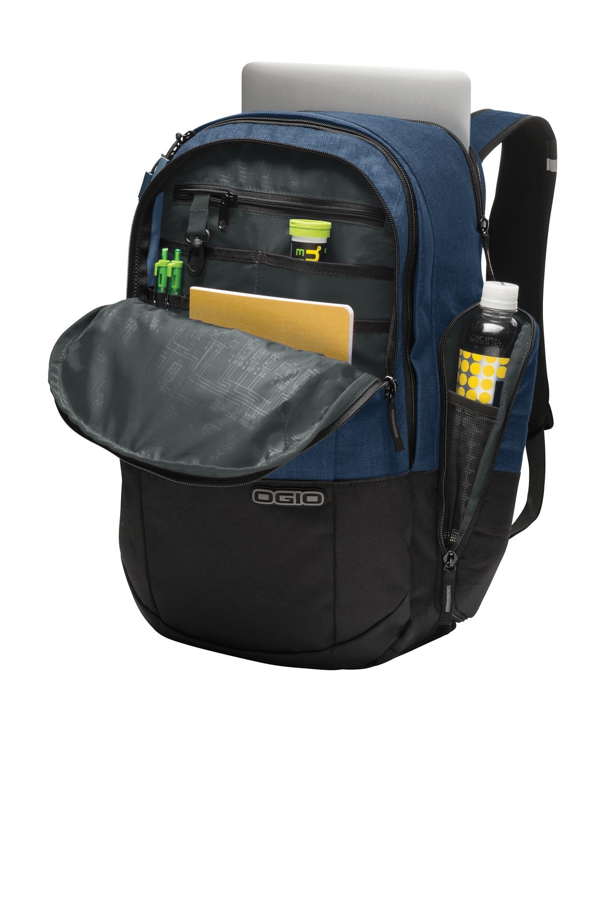 Front View of Navy OGIO Rockwell Pack. 411072 plain