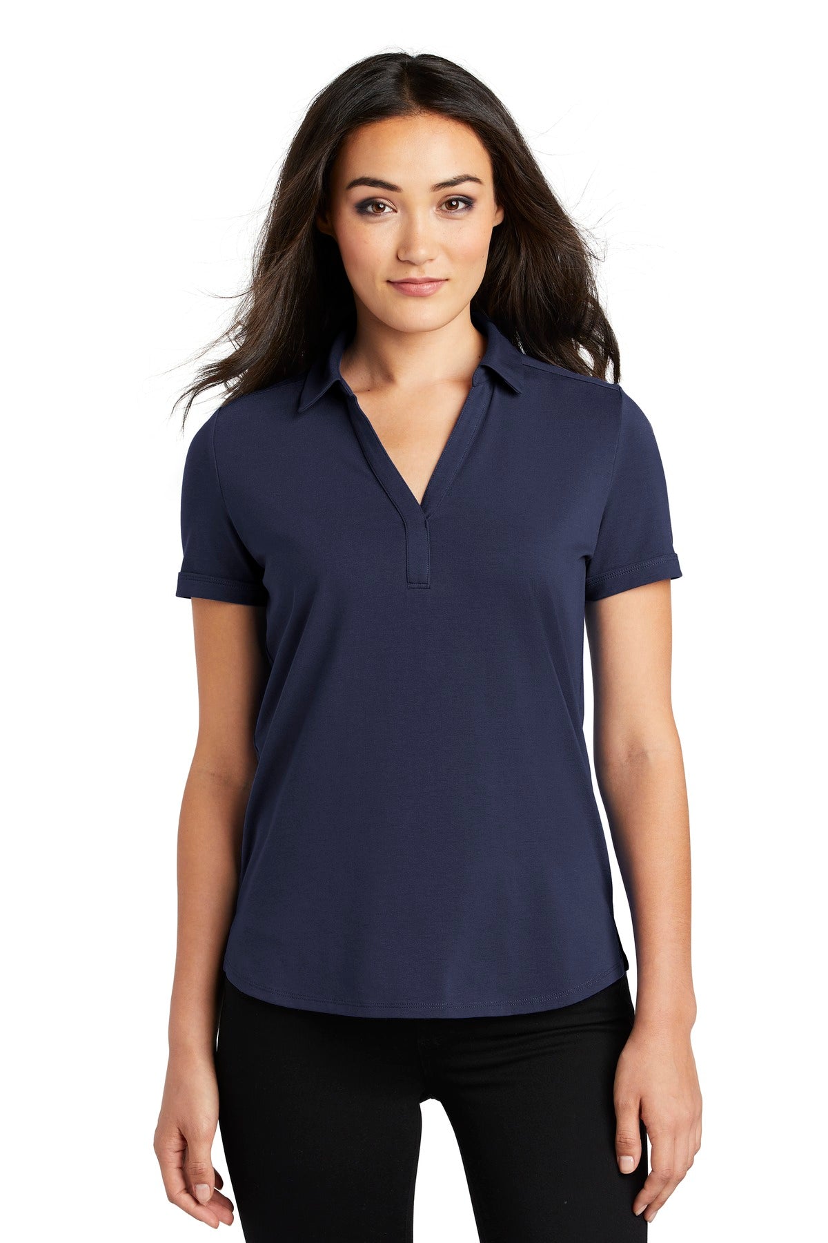 Front View of Navy OGIO Women's Limit Polo. LOG138 plain