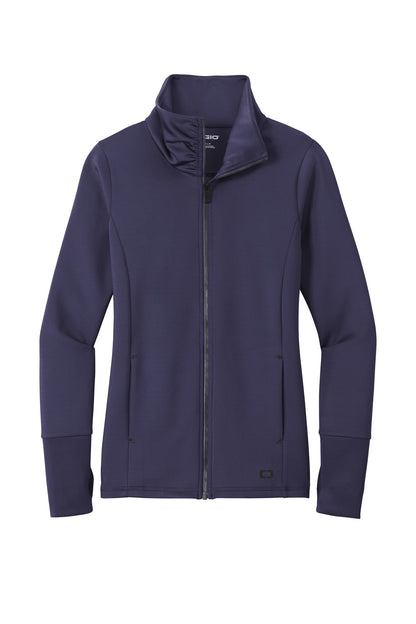 Front View of Navy OGIO Women's Modern Performance Full-Zip. LOE703 plain