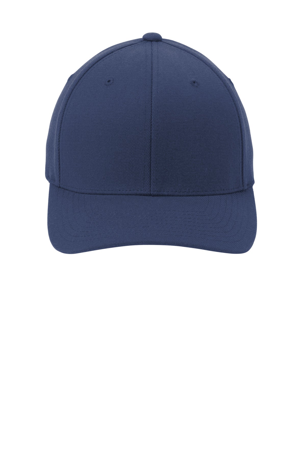 Front View of Navy Port Authority Flexfit Wool Blend Cap. C928 plain